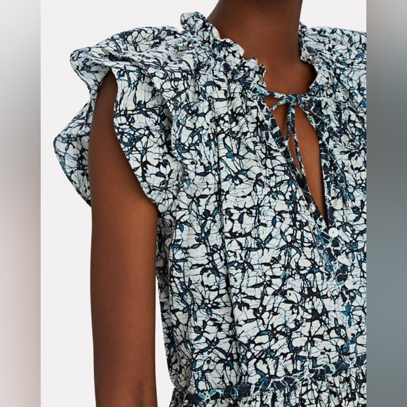 NWT VERONICA BEARD ZEE TIERED MINI DRESS BLUE BATIK PRINT Sz 10 - Picture 4 of 6